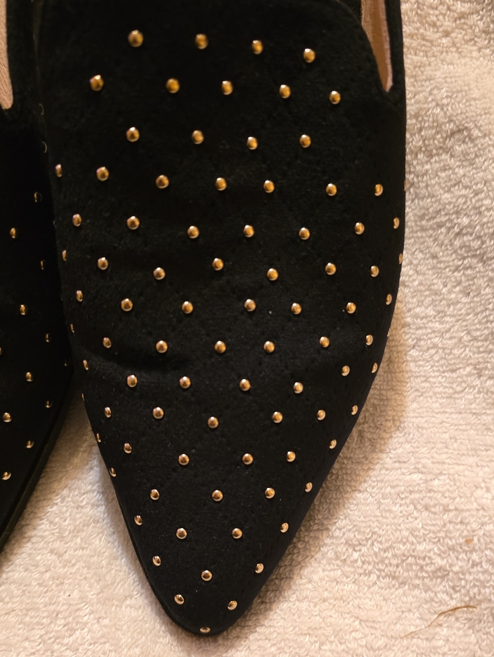 Shellys London Black Velvet Gold Studded Pointed Toe Mules 8.5 - Picture 11 of 13